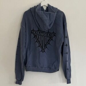 Nathan Taylor Blue Gray Graphic Spike Sleeve Hoodie Sweatshirt Mens XL